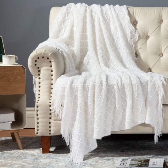 Orange/Coral Bohemian Tassel Knit Throw Cozy Fringe Patterned Farmhouse Blanket - Picture 16 of 16